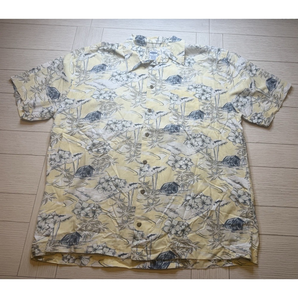 Old Navy Men's Tropical Print Short Sleeve Button Down Shirt. Yellow & Blue. XL
